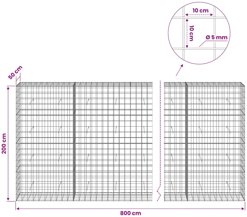 Gabionas su 5 mm viela ir 10x10 cm tinkleliu 800x50x200 cm
