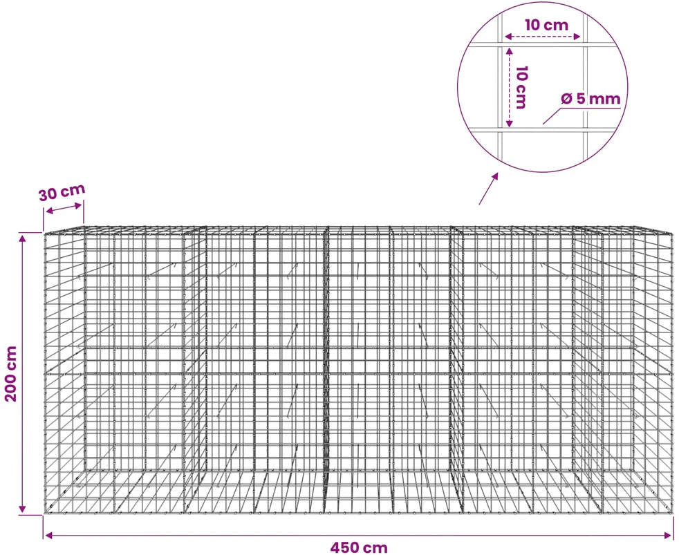 Gabionas su 5 mm viela ir 10x10 cm tinkleliu 450x30x200 cm