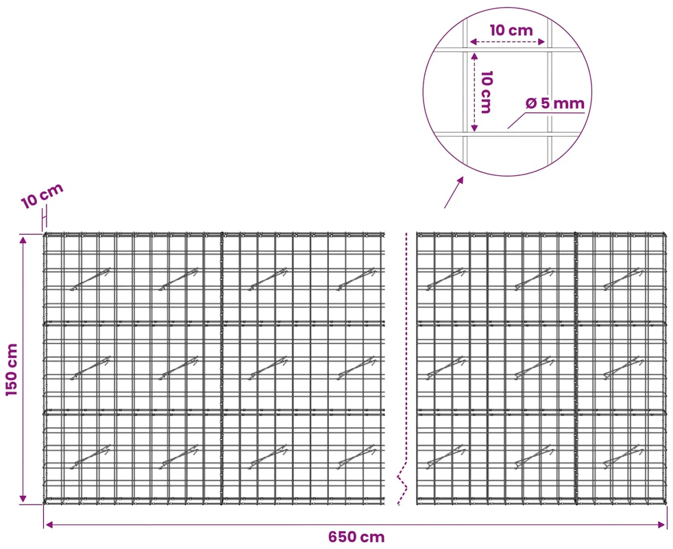 Gabionas su 5 mm viela ir 10x10 cm tinkleliu 650x10x150 cm