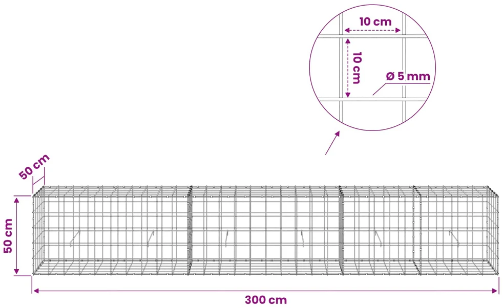 Gabionas su 5 mm viela ir 10x10 cm tinkleliu 300x50x50 cm