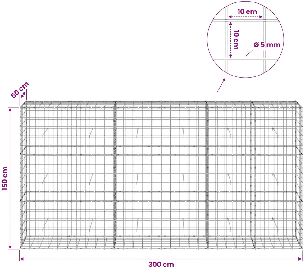 Gabionas su 5 mm viela ir 10x10 cm tinkleliu 300x50x150 cm