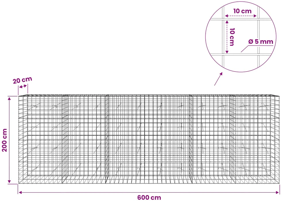 Gabionas su 5 mm viela ir 10x10 cm tinkleliu 600x20x200 cm