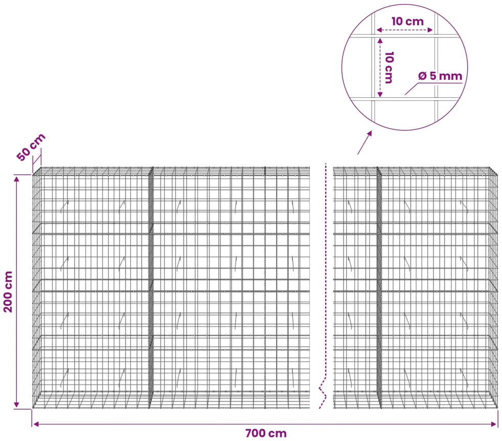 Gabionas su 5 mm viela ir 10x10 cm tinkleliu 700x50x200 cm