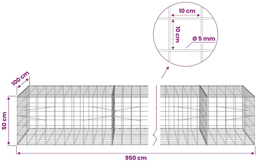 Gabionas su 5 mm viela ir 10x10 cm tinkleliu 950x100x50 cm