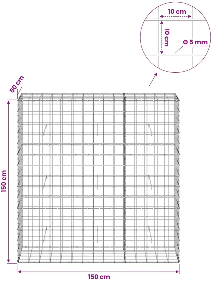 Gabionas su 5 mm viela ir 10x10 cm tinkleliu 150x50x150 cm