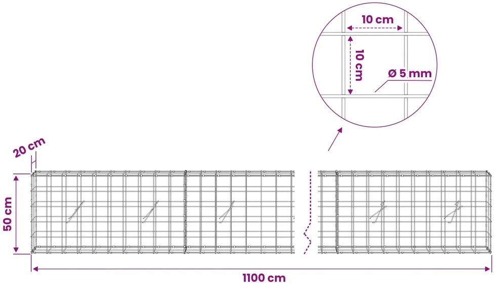 Gabionas su 5 mm viela ir 10x10 cm tinkleliu 1100x20x50 cm
