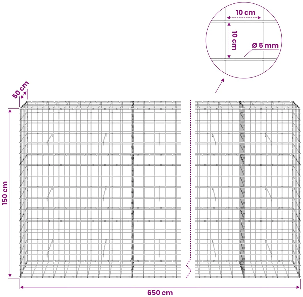 Gabionas su 5 mm viela ir 10x10 cm tinkleliu 650x50x150 cm