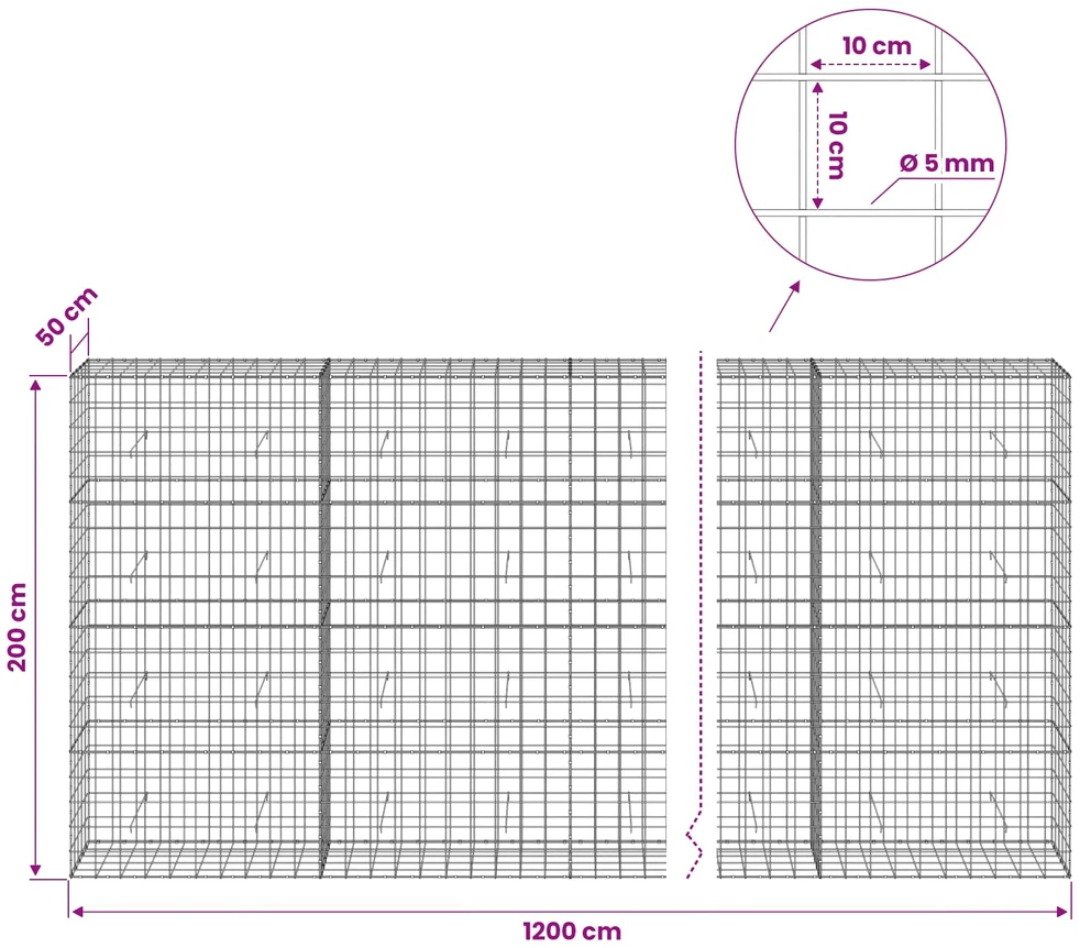 Gabionas su 5 mm viela ir 10x10 cm tinkleliu 1200x50x200 cm