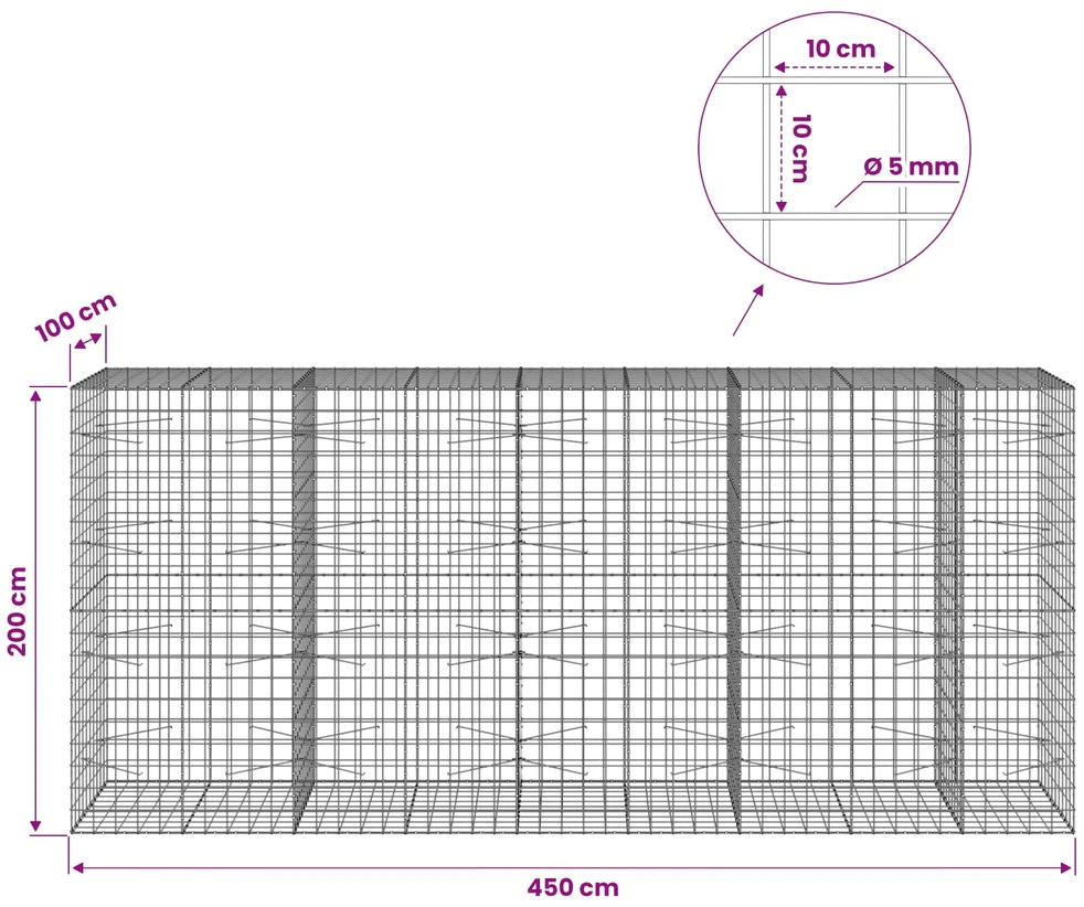 Gabionas su 5 mm viela ir 10x10 cm tinkleliu 450x100x200 cm