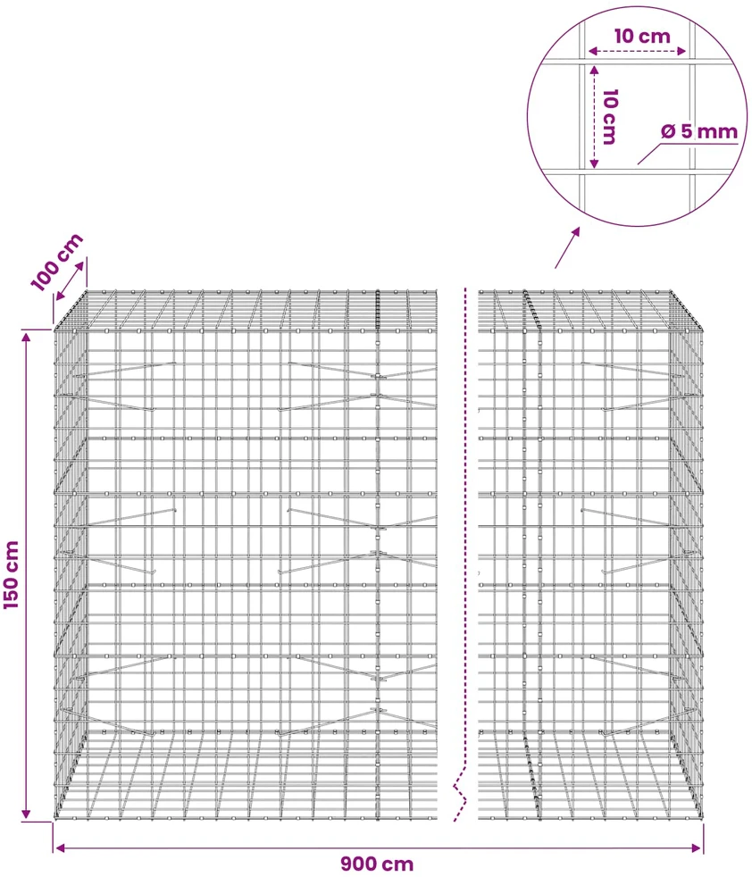 Gabionas su 5 mm viela ir 10x10 cm tinkleliu 900x100x150 cm