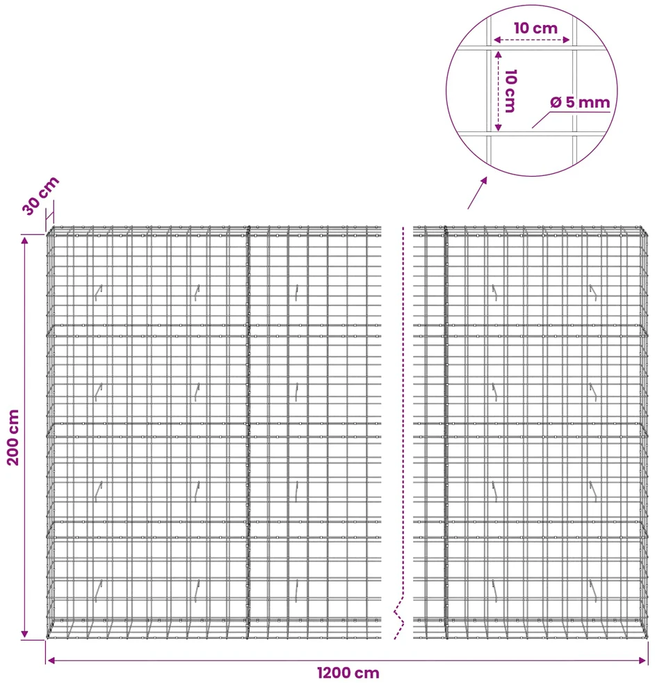 Gabionas su 5 mm viela ir 10x10 cm tinkleliu 1200x30x200 cm
