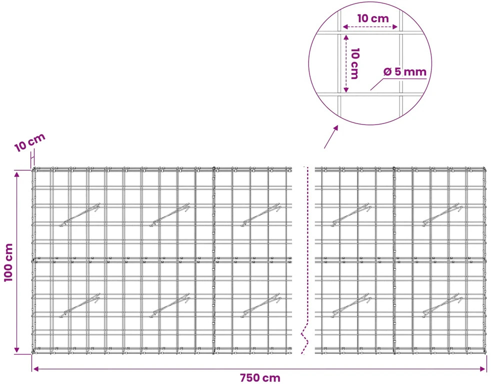 Gabionas su 5 mm viela ir 10x10 cm tinkleliu 750x10x100 cm