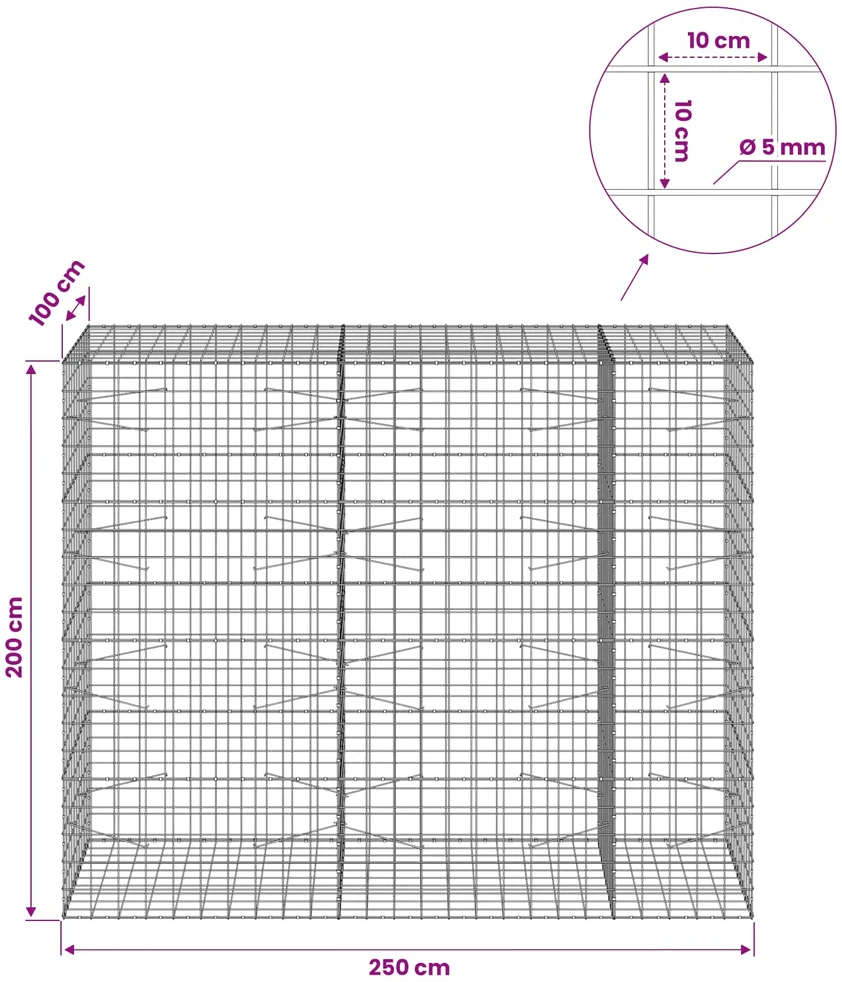 Gabionas su 5 mm viela ir 10x10 cm tinkleliu 250x100x200 cm