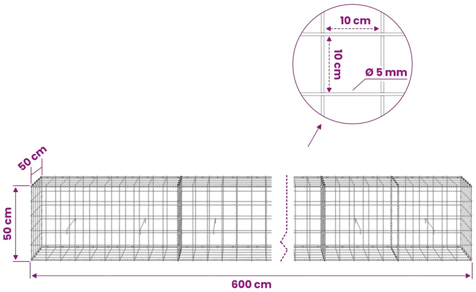 Gabionas su 5 mm viela ir 10x10 cm tinkleliu 600x50x50 cm