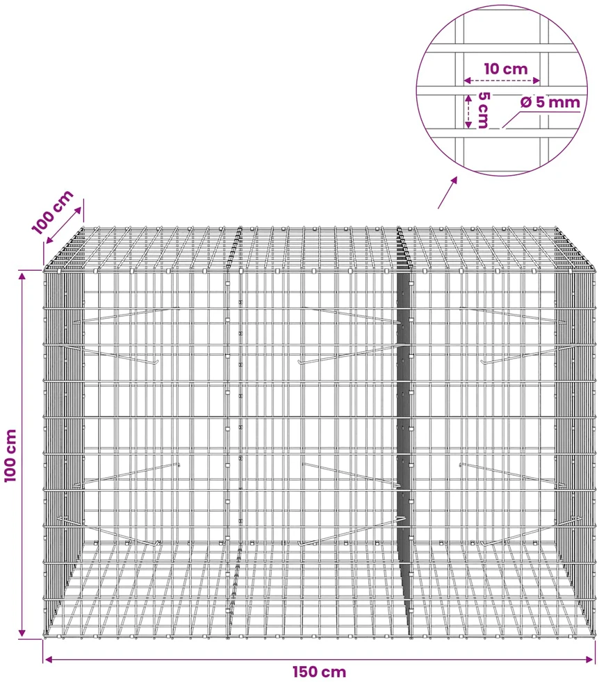 Gabionas su 5 mm viela ir 5x10 cm tinkleliu 150x100x100 cm