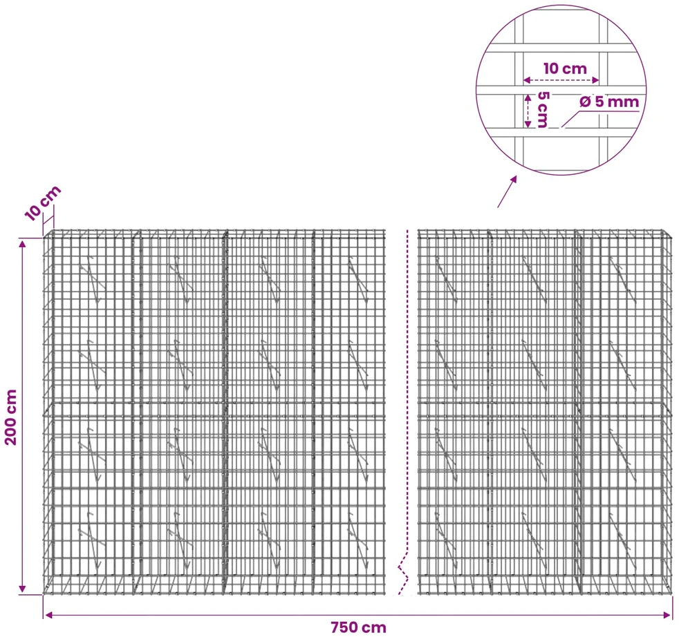 Gabionas su 5 mm viela ir 5x10 cm tinkleliu 750x10x200 cm