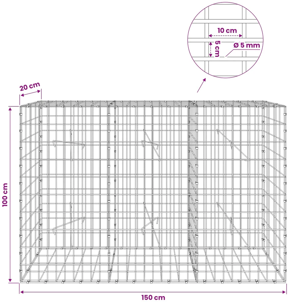 Gabionas su 5 mm viela ir 5x10 cm tinkleliu 150x20x100 cm