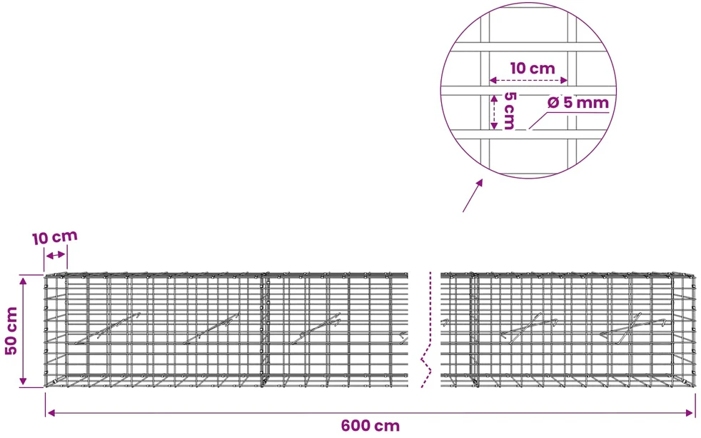 Gabionas su 5 mm viela ir 5x10 cm tinkleliu 600x10x50 cm