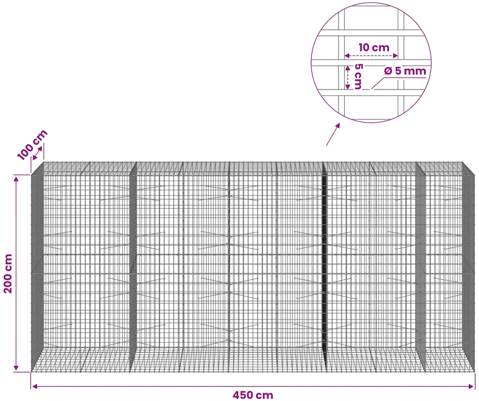 Gabionas su 5 mm viela ir 5x10 cm tinkleliu 450x100x200 cm