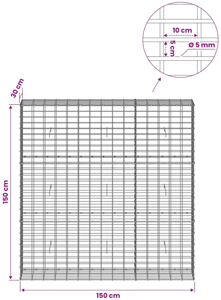 Gabionas su 5 mm viela ir 5x10 cm tinkleliu 150x30x150 cm