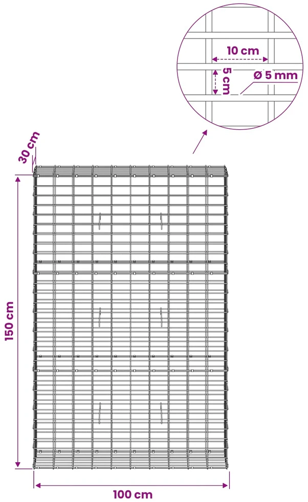 Gabionas su 5 mm Viela ir 5x10 cm Tinkleliu 100x30x150 cm