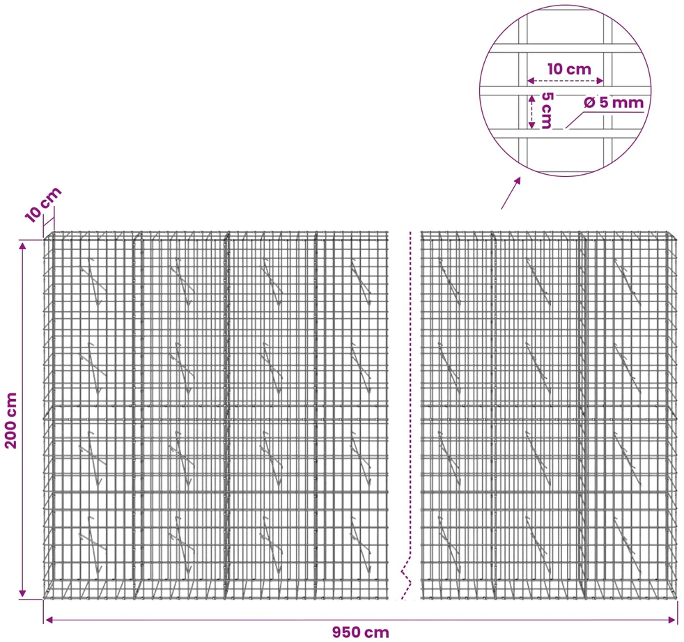 Gabionas su 5 mm viela ir 5x10 cm tinkleliu 950x10x200 cm