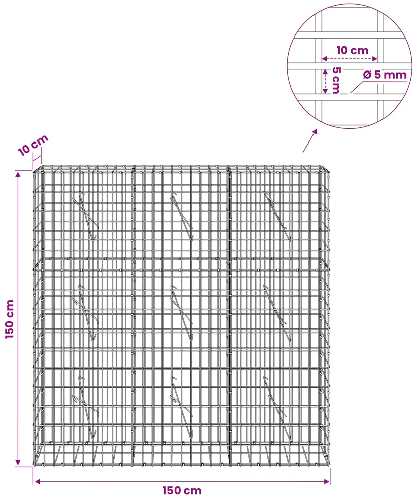 Gabionas su 5 mm Viela ir 5x10 cm Tinkleliu 150x10x150 cm