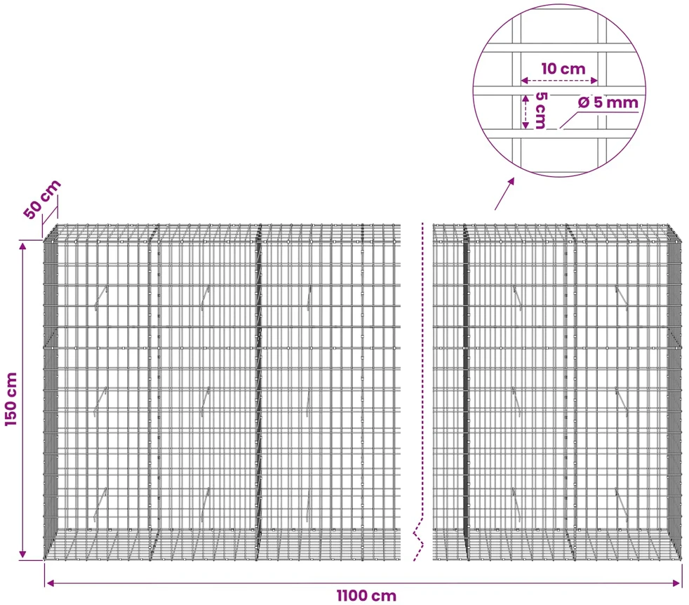 Gabionas su 5 mm viela ir 5x10 cm tinkleliu 1100x50x150 cm
