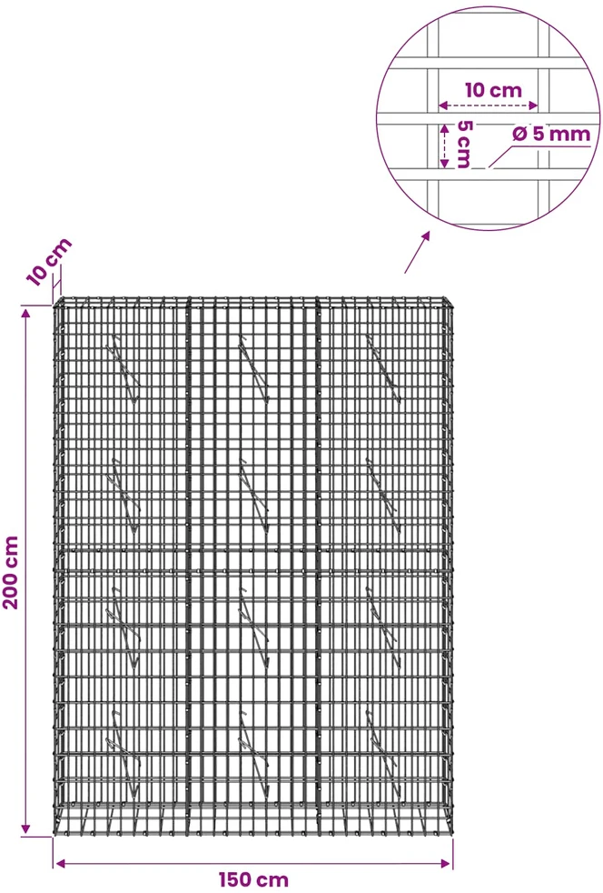 Gabionas su 5 mm viela ir 5x10 cm tinkleliu 150x10x200 cm
