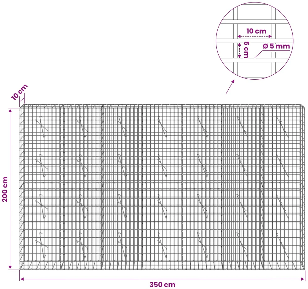 Gabionas su 5 mm Viela ir 5x10 cm Tinkleliu 350x10x200 cm