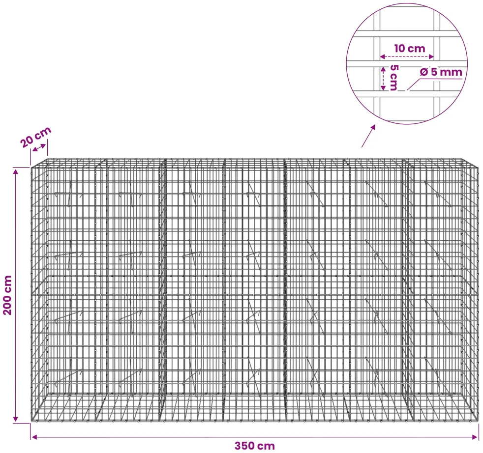 Gabionas su 5 mm Viela ir 5x10 cm Tinkleliu 350x20x200 cm