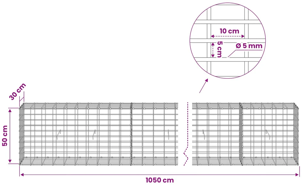 Gabionas su 5 mm viela ir 5x10 cm tinkleliu 1050x30x50 cm