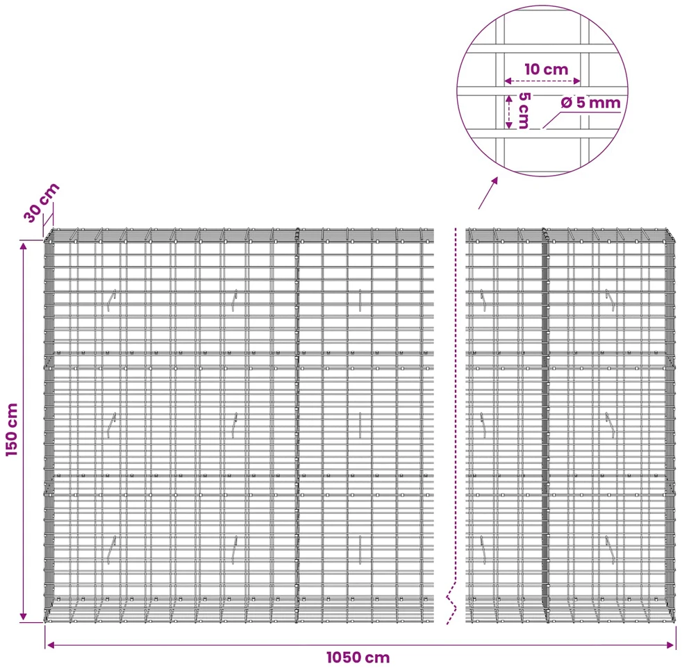 Gabionas su 5 mm viela ir 5x10 cm tinkleliu 1050x30x150 cm