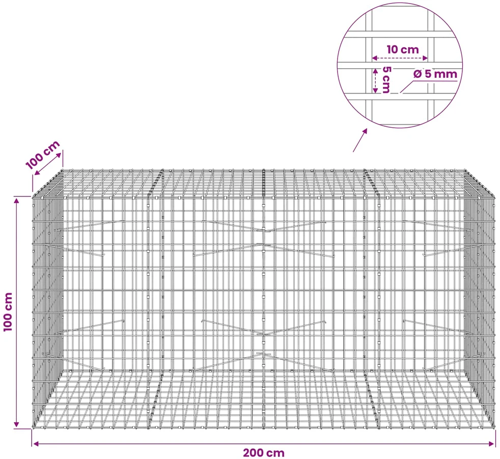 Gabionas su 5 mm Viela ir 5x10 cm Tinkleliu 200x100x100 cm