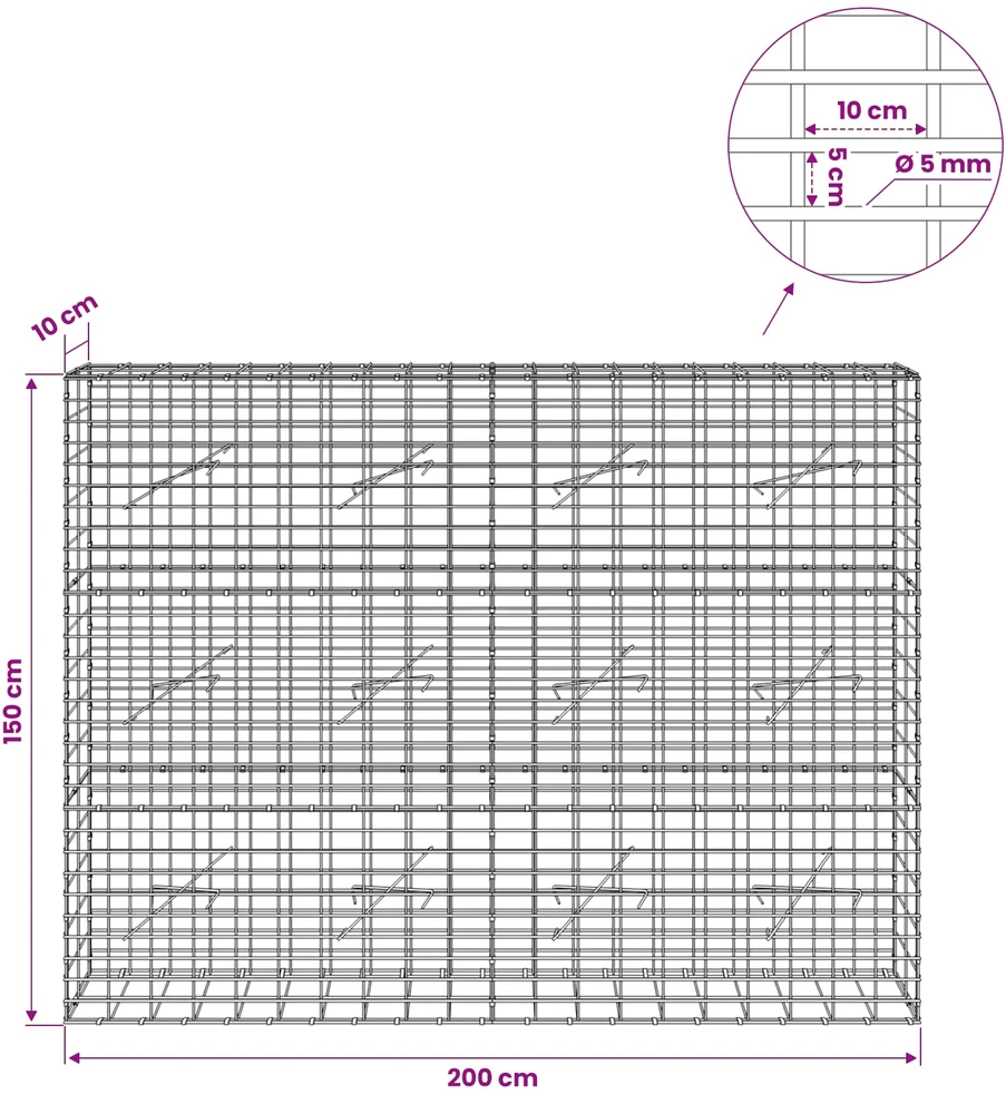 Gabionas su 5 mm Viela ir 5x10 cm Tinkleliu 200x10x150 cm
