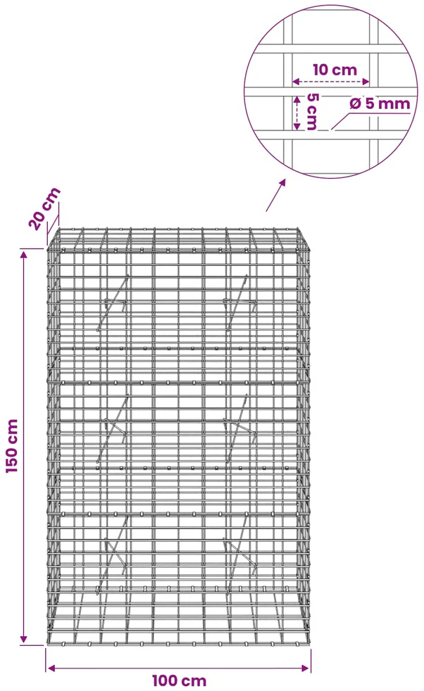 Gabionas su 5 mm viela ir 5x10 cm tinkleliu 100x20x150 cm