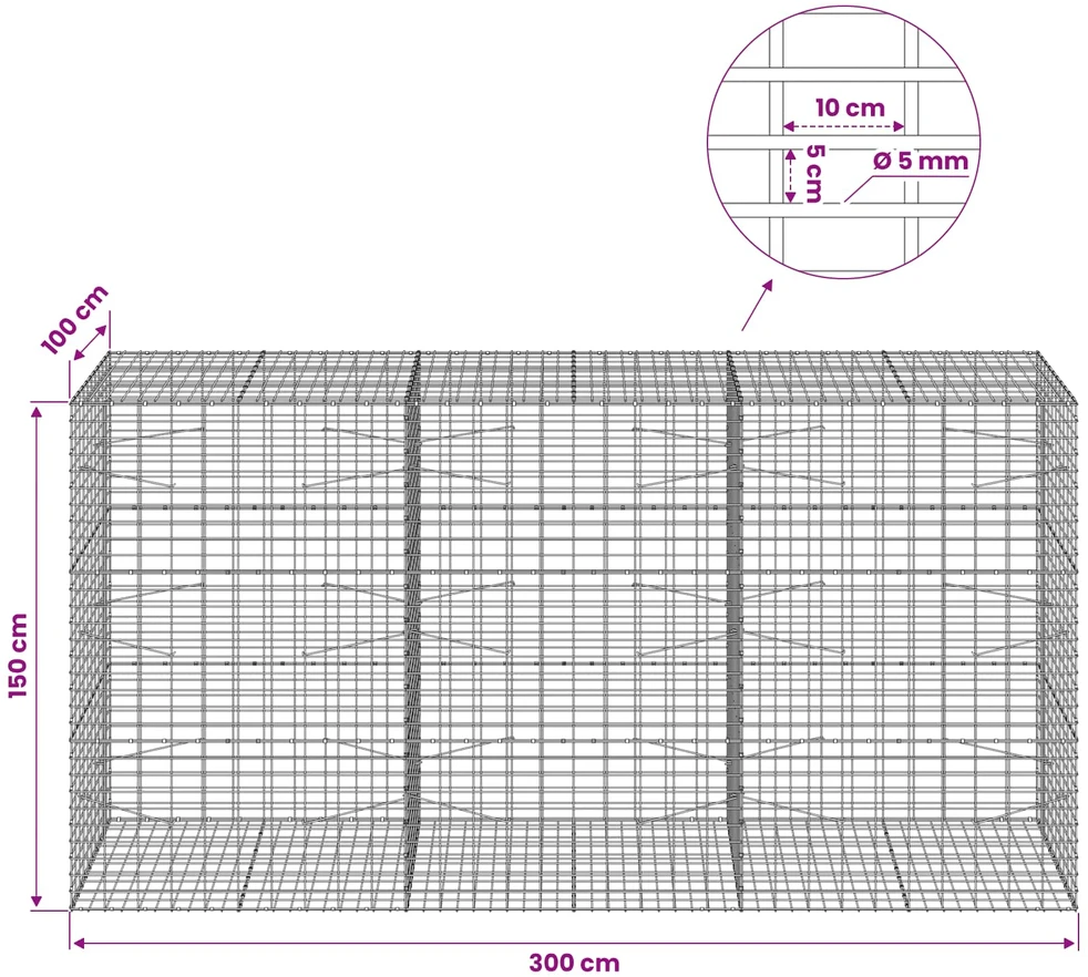 Gabionas su 5 mm viela ir 5x10 cm tinkleliu 300x100x150 cm