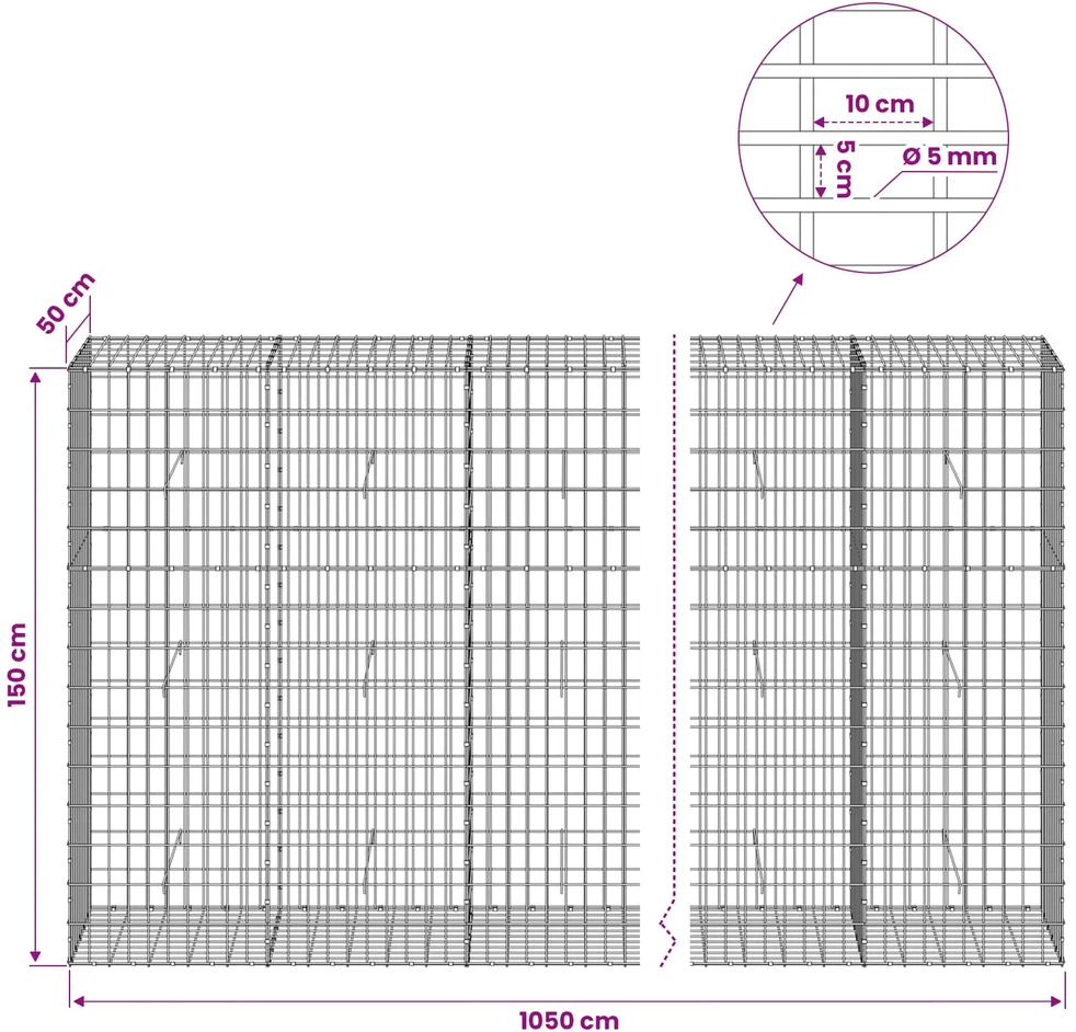 Gabionas su 5 mm viela ir 5x10 cm tinkleliu 1050x50x150 cm
