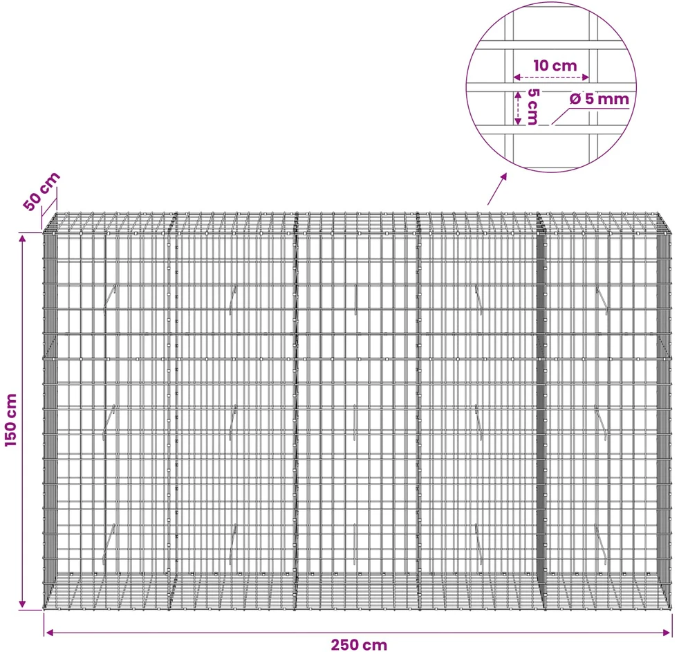 Gabionas su 5 mm viela ir 5x10 cm tinkleliu 250x50x150 cm