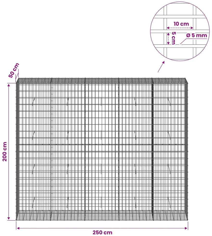 Gabionas su 5 mm viela ir 5x10 cm tinkleliu 250x50x200 cm