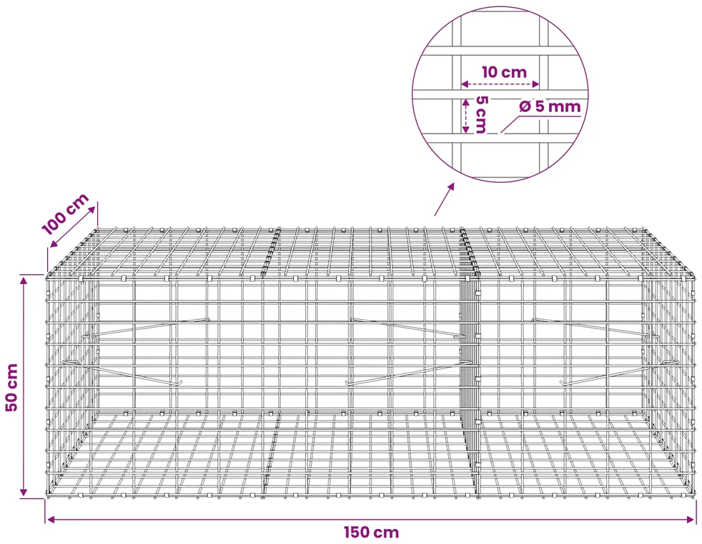 Gabionas su 5 mm viela ir 5x10 cm tinkleliu 150x100x50 cm