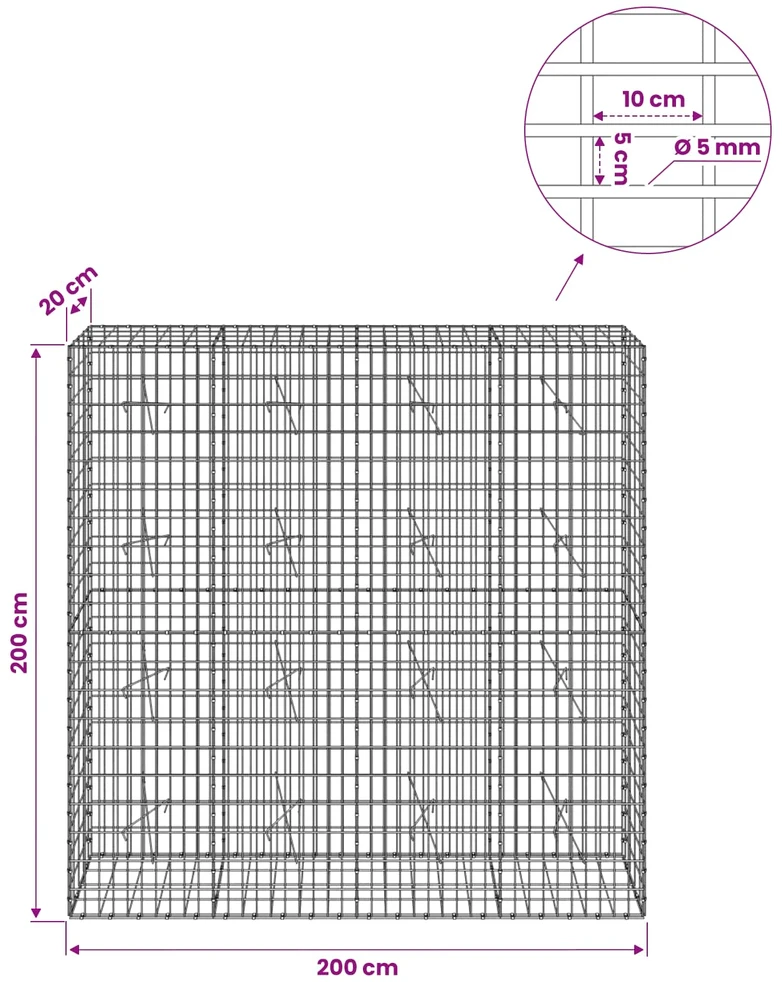 Gabionas su 5 mm Viela ir 5x10 cm Tinkleliu 200x20x200 cm