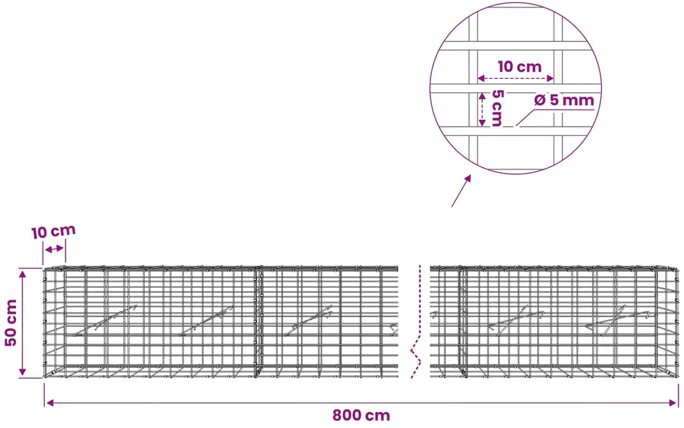 Gabionas su 5 mm viela ir 5x10 cm tinkleliu 800x10x50 cm