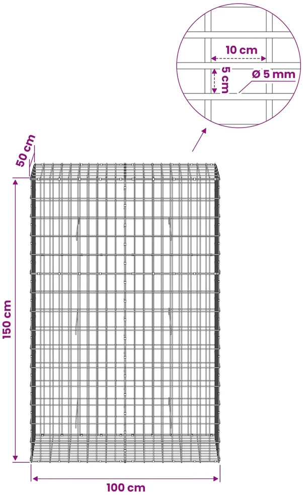 Gabionas su 5 mm viela ir 5x10 cm tinkleliu 100x50x150 cm