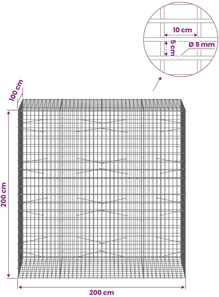 Gabionas su 5 mm viela ir 5x10 cm tinkleliu 200x100x200 cm
