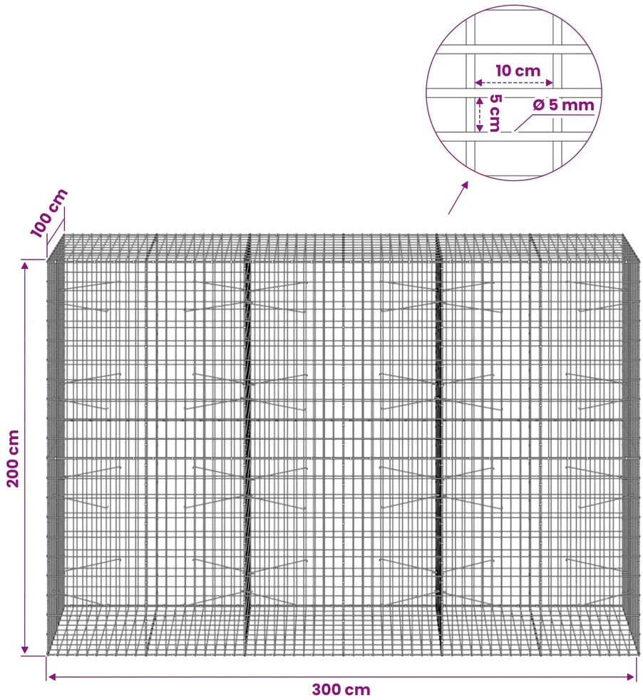 Gabionas su 5 mm viela ir 5x10 cm tinkleliu 300x100x200 cm