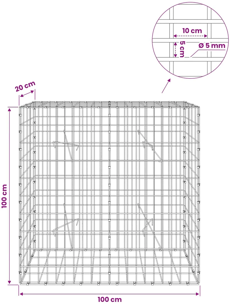 Gabionas su 5 mm Viela ir 5x10 cm Tinkleliu 100x20x100 cm