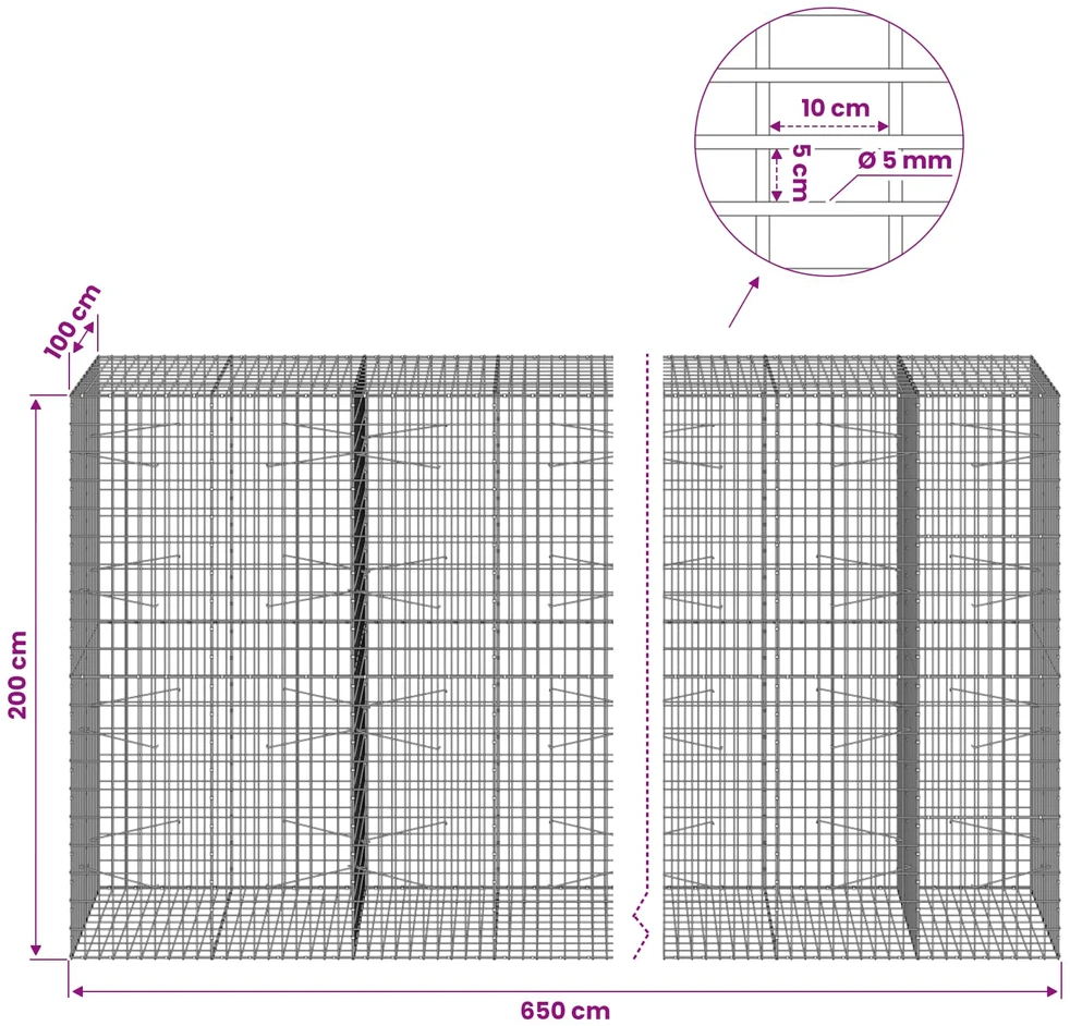 Gabionas su 5 mm viela ir 5x10 cm tinkleliu 650x100x200 cm
