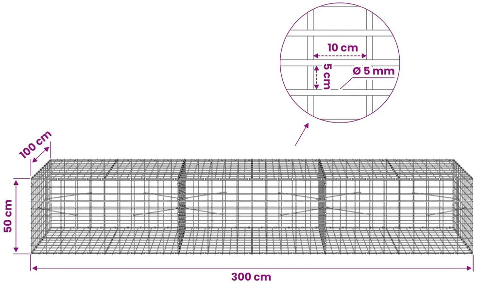 Gabionas su 5 mm viela ir 5x10 cm tinkleliu 300x100x50 cm