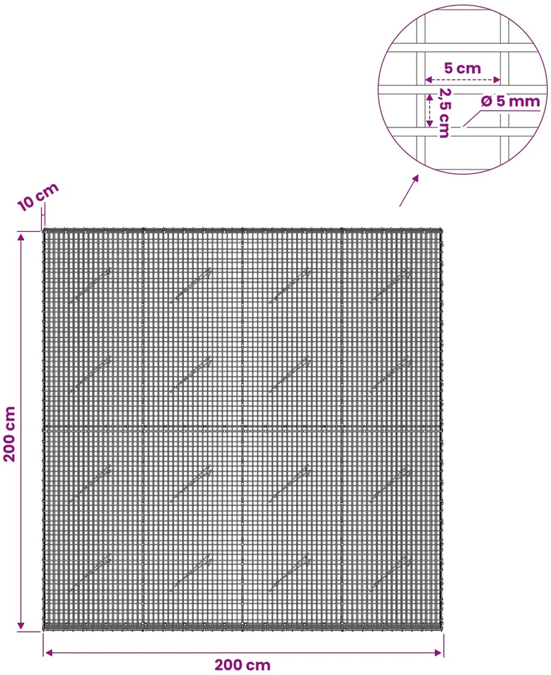 Gabionas su 5 mm viela ir 5x2,5 cm tinkleliu 200x10x200 cm